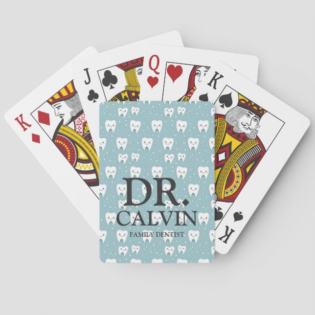 Cute Fun Green Tooth Dentist Pattern Playing Cards (Back)