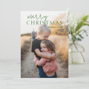 Cute Fun Green Typography Photo Modern Christmas Holiday Card