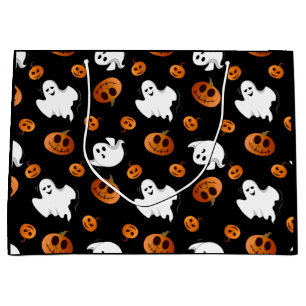 Cute Fun Halloween Ghost Pumpkin Pattern Large Gift Bag