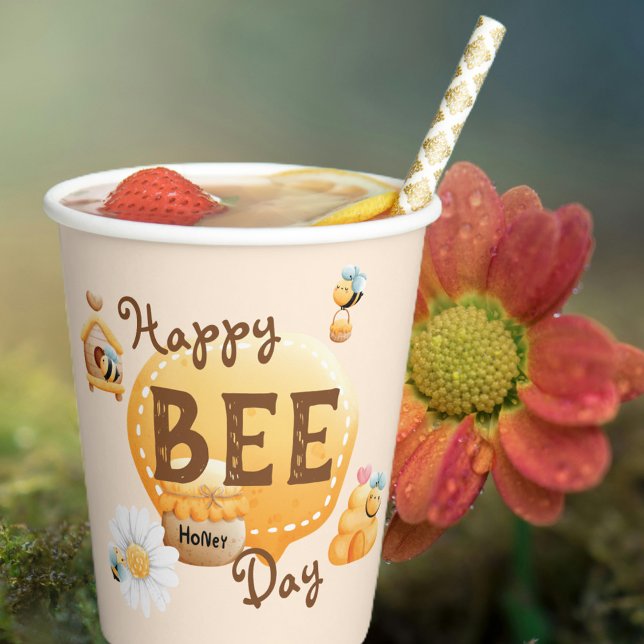 Cute Fun Happy Bee-Day Birthday Paper Cups (Creator Uploaded)