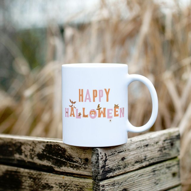 Cute Fun Happy Halloween Retro Coffee Mug (Retro happy halloween mug)