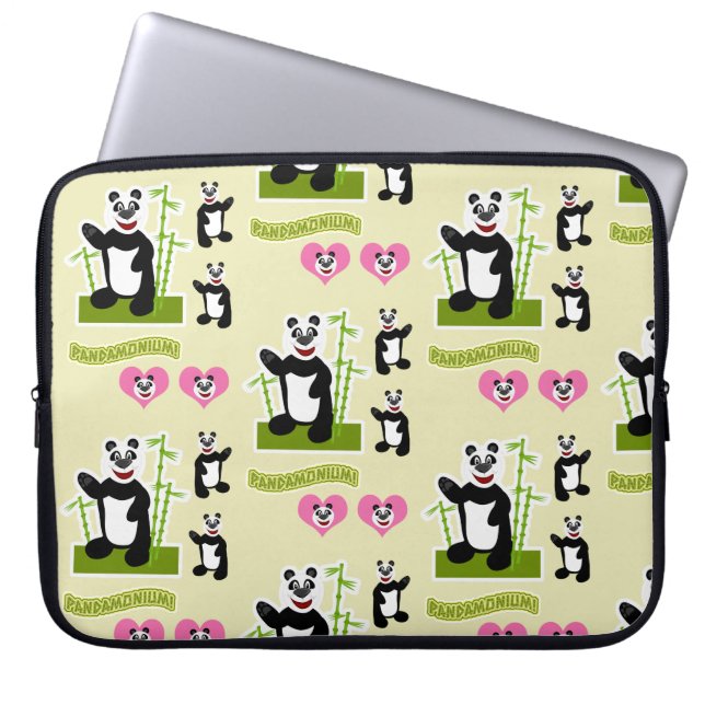Cute Fun Happy Panda Bear Cartoon Pattern Laptop Sleeve (Front)
