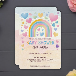 Cute Fun Hearts and Rainbow Baby Shower Invitation