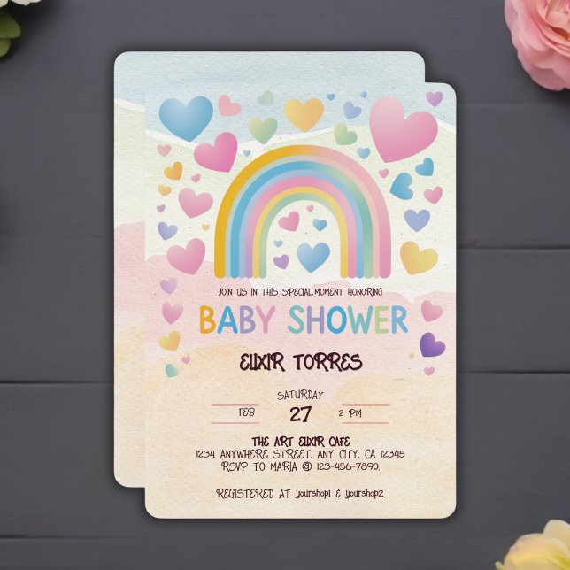 Cute Fun Hearts and Rainbow Baby Shower Invitation (Creator Uploaded)