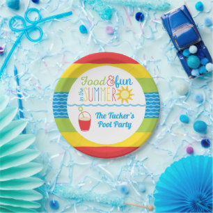 Cute Fun in the Sun Pool Party Colourful Paper Plate