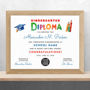 Cute Fun Kindergarten Colourful Grad Logo Diploma Poster