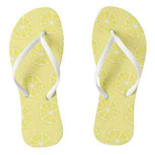 Cute Fun Lemon Citrus Slice Pattern Yellow White Thongs