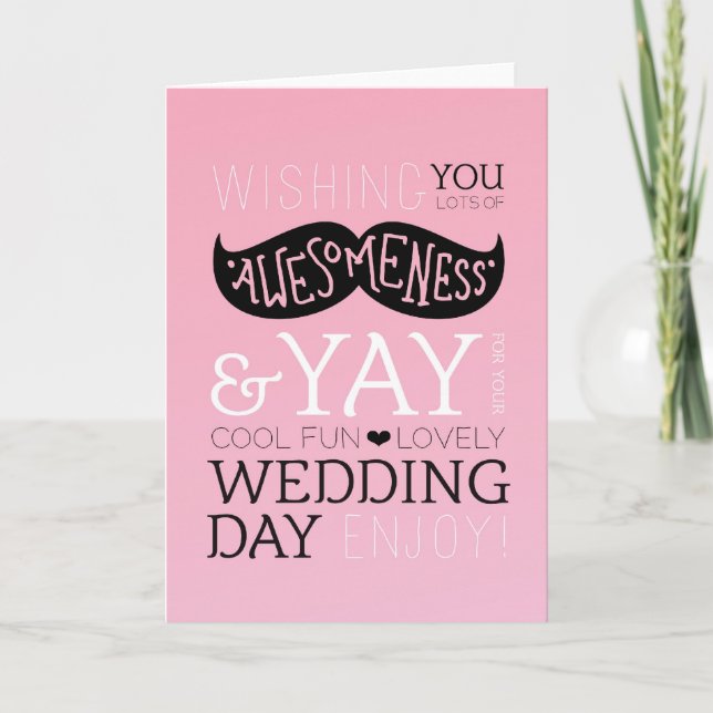 Cute fun love moustache wedding card (Front)