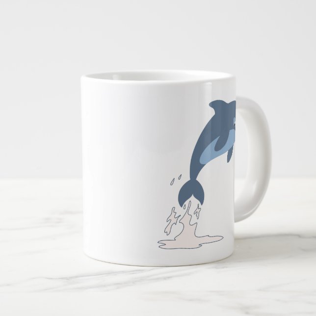 Cute Fun-Loving Cartoon Dolphin Large Coffee Mug (Front Right)