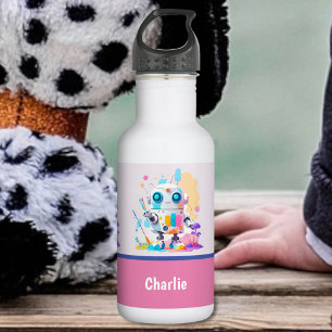 Cute Fun Messy Robot Painting Splashes 532 Ml Water Bottle