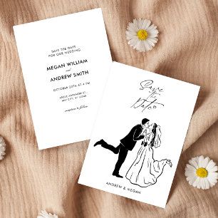 Cute fun minimalist cute wedding couple hand drawn save the date
