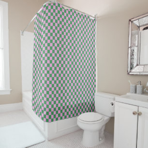 Cute Fun Modern Checkerboard Pink Green Geometric Shower Curtain