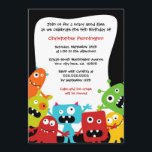 Cute fun monsters boy's birthday party invitation<br><div class="desc">This 5x7 boys birthday party invite has a cute colourful monster theme.  At the bottom,  there are some cute monsters waving with your easily customisable party information in the centre.  Copyright Babystar Design.</div>