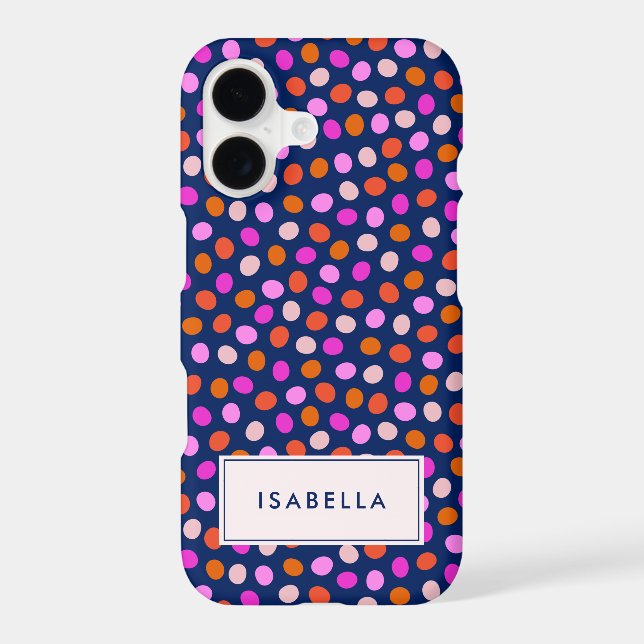 Cute Fun Navy Blue Pink Dots Personalised Name (Back)