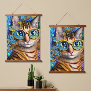 Cute Fun Nerd Cat Wearing Glasses Artwork Hanging Tapestry
