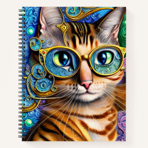 Cute Fun Nerd Cat Wearing Glasses Artwork  Notebook