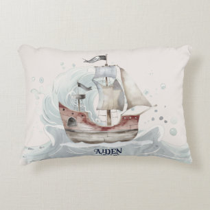 Cute Fun Ocean Pirate Ship Child's Decorative Cushion