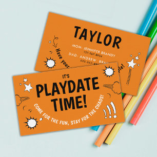 Cute Fun Orange Playdate Mum Friends Calling Business Card