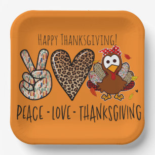 Cute & Fun Peace Love Thanksgiving Party Paper Plate