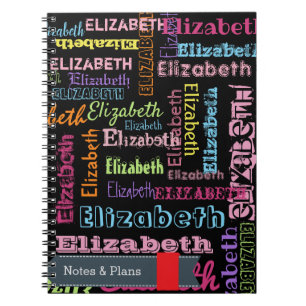 Cute Fun Personalised First Name Pattern on Black Notebook