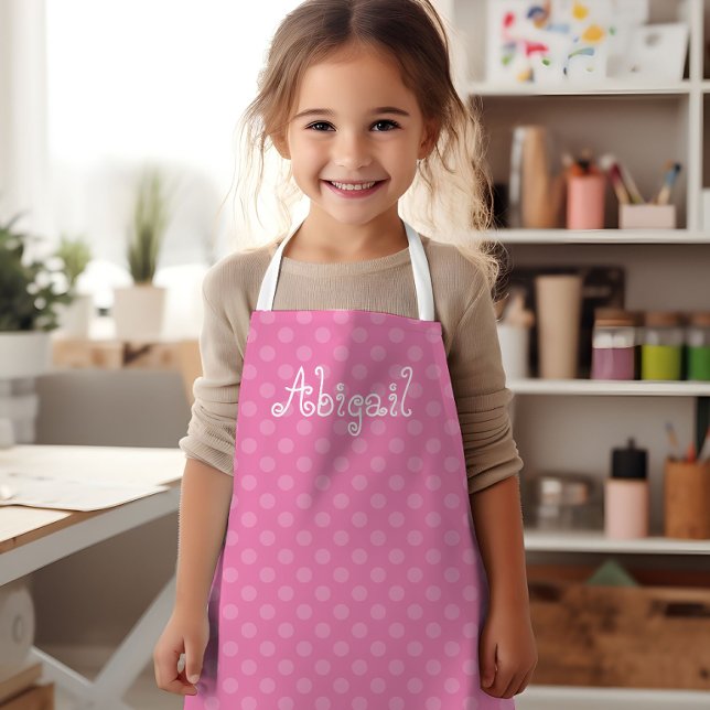 Cute Fun Personalised Pink Polka Dot Pattern Apron (Creator Uploaded)