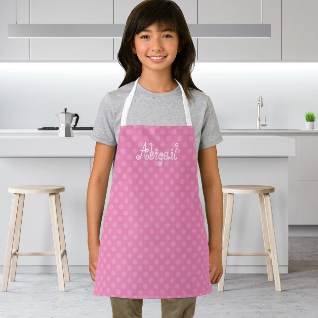 Cute Fun Personalised Pink Polka Dot Pattern Apron (Creator Uploaded)