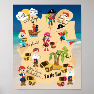 Cute Fun Personalised Pirate Treasure Map Photo Poster