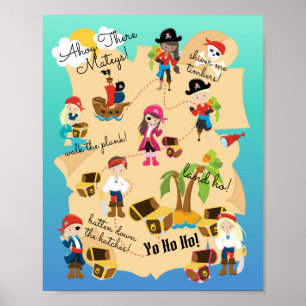 Cute Fun Personalized Pirate Treasure Map Poster
