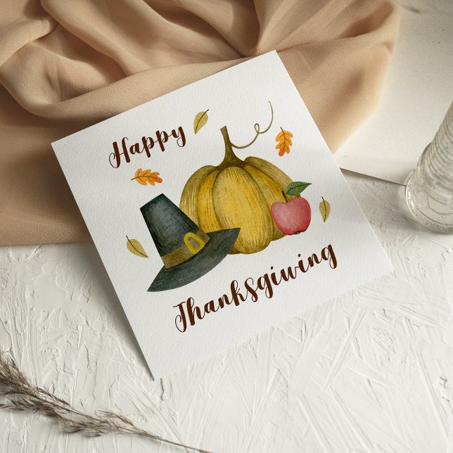 Cute Fun Pilgrim Pumpkin Happy Thanksgiving card (Creator Uploaded)