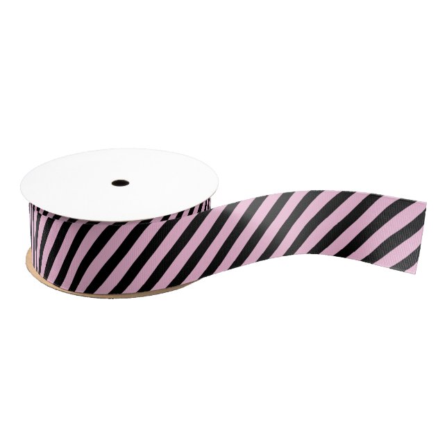 Cute Fun Pink Black Stripe Halloween Grosgrain Ribbon (Spool)