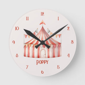 Cute fun Pink Circus Tent Child's Wall Clock
