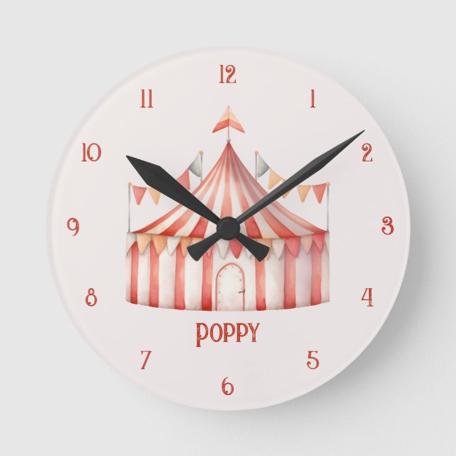 Cute fun Pink Circus Tent Child's Wall Clock (Front)