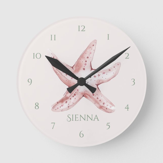 Cute fun Pink Starfish Child's Wall Clock (Front)