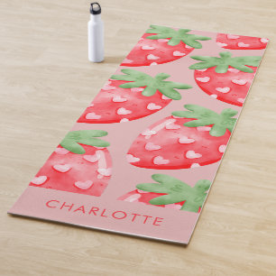 Cute Fun Pink Strawberries Custom Yoga Mat