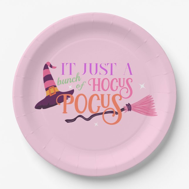 Cute Fun Pink Witch Hocus Pocus Halloween Hat Paper Plate (Front)