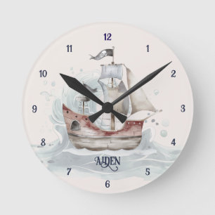 Cute Fun Pirate Ship Child's Wall Clock