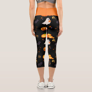 Cute Fun Pumpkin ghost bat Witch Halloween Party Capri Leggings