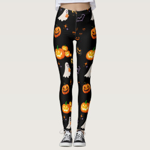 Cute Fun Pumpkin ghost bat Witch Halloween Party Leggings