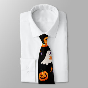 Cute Fun Pumpkin ghost bat Witch Halloween Party Tie