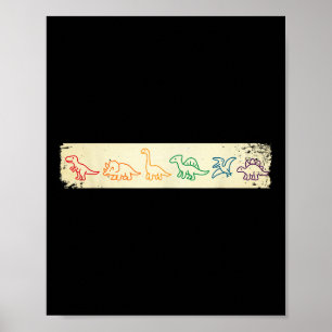 Cute Fun Rainbow Dinosaur Line Art Colourful Prehi Poster