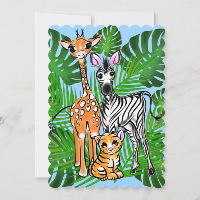 Cute fun Safari friends, giraffe, zebra, tiger,  (Front)