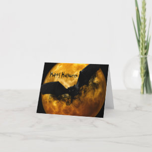 Cute Fun Scary Happy Halloween Bat and Full Moon Holiday Card