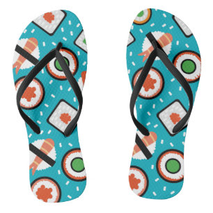 Cute fun seamless pixel sushi cartoon pattern thongs