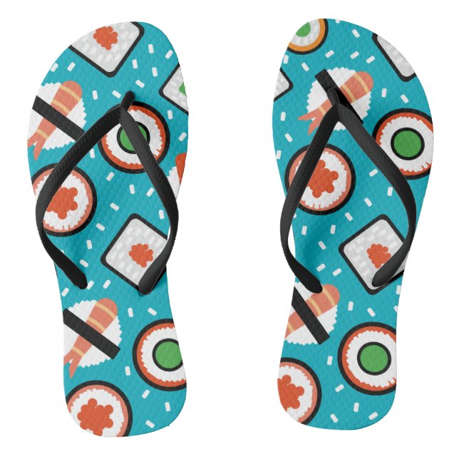 Cute fun seamless pixel sushi cartoon pattern thongs (Footbed)