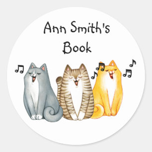 Cute Fun Singing Cats Kittens Animals Art Classic Round Sticker