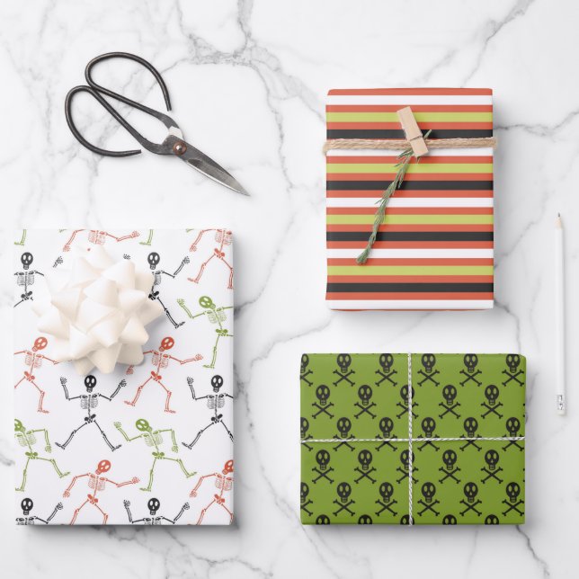 Cute Fun Skull Skeleton  Halloween Wrapping Paper Sheet (Front)