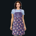 Cute fun snowman Santa Claus Christmas family Apron<br><div class="desc">Cute purple family matching apron featuring a fun pattern with lovely cartoon snowmen with red and scarfs and red and black hats, and adorable little Santa Clauses, decorated with snowflakes, green and red holly leaves, and red and white candy canes. The caption on the upper part, decorated with a stylised...</div>