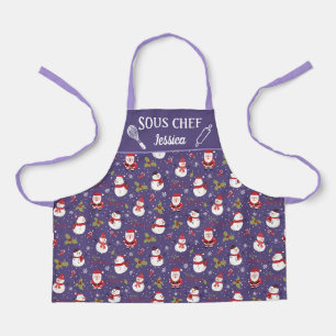Cute fun snowman Santa Claus Christmas family Apron