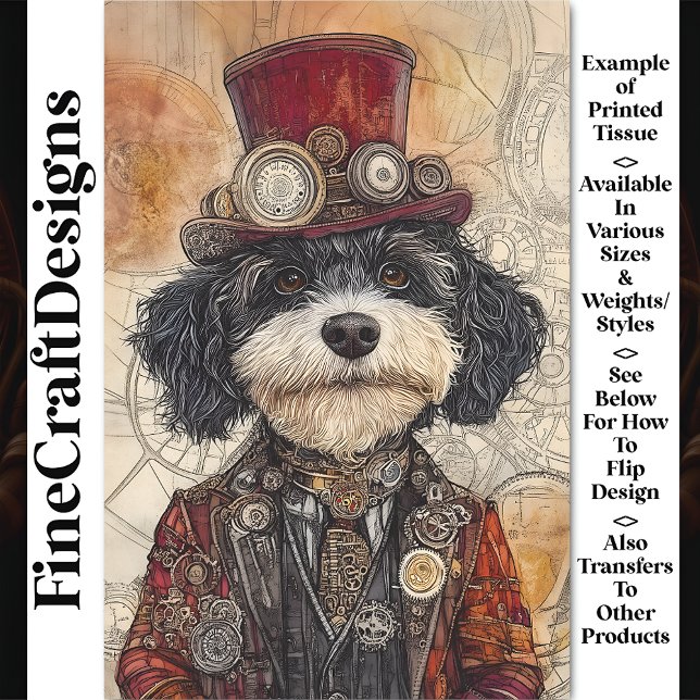 Cute Fun Steampunk Black & White Dog AB6 Decoupage Tissue Paper (Creator Uploaded)