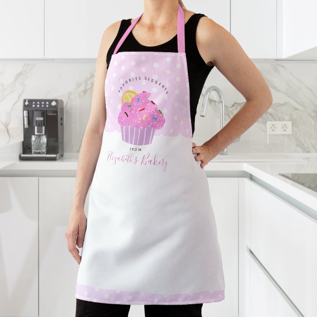 Cute Fun Sweet Pink Cupcake Bakery Dessert Custom Apron (Creator Uploaded)